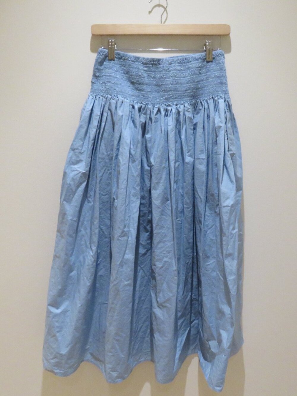 COS Smocked Midi Cotton Poplin Skirt Cornflower Blue Small Minimalist Cottage - Picture 9 of 12